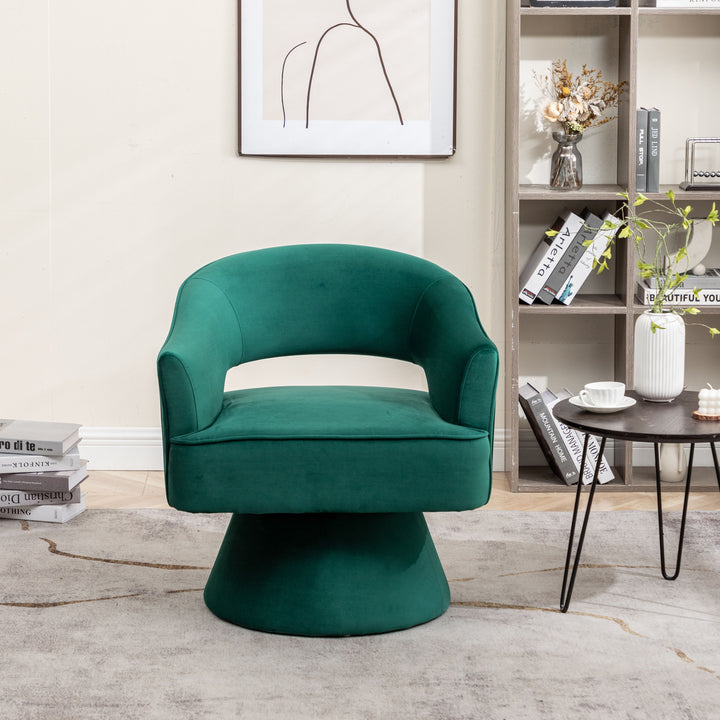 SEYNAR Modren Velvet Living Room Swivel Arm Barrel Chair with Tufted Back Image 3