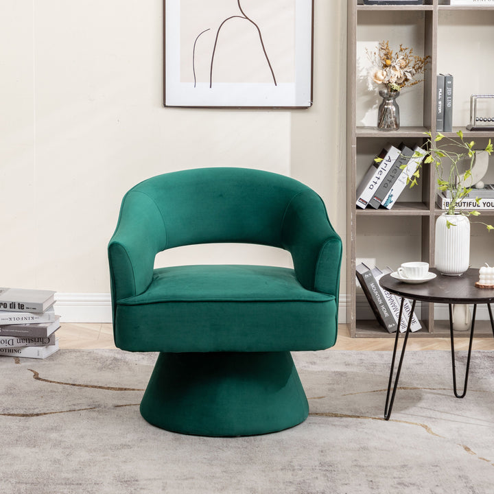 SEYNAR Modren Velvet Living Room Swivel Arm Barrel Chair with Tufted Back Image 1