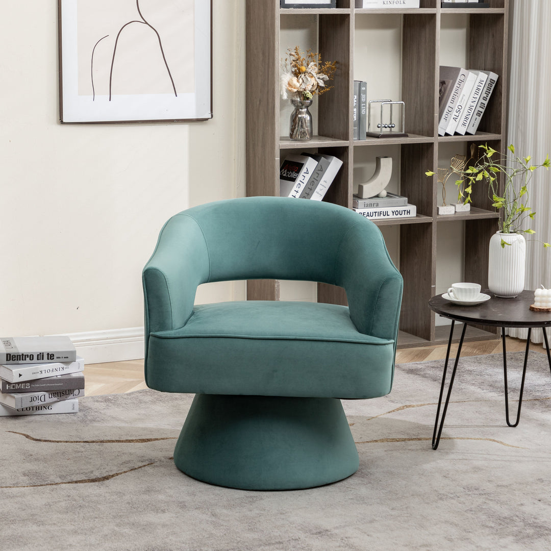 SEYNAR Modren Velvet Living Room Swivel Arm Barrel Chair with Tufted Back Image 1