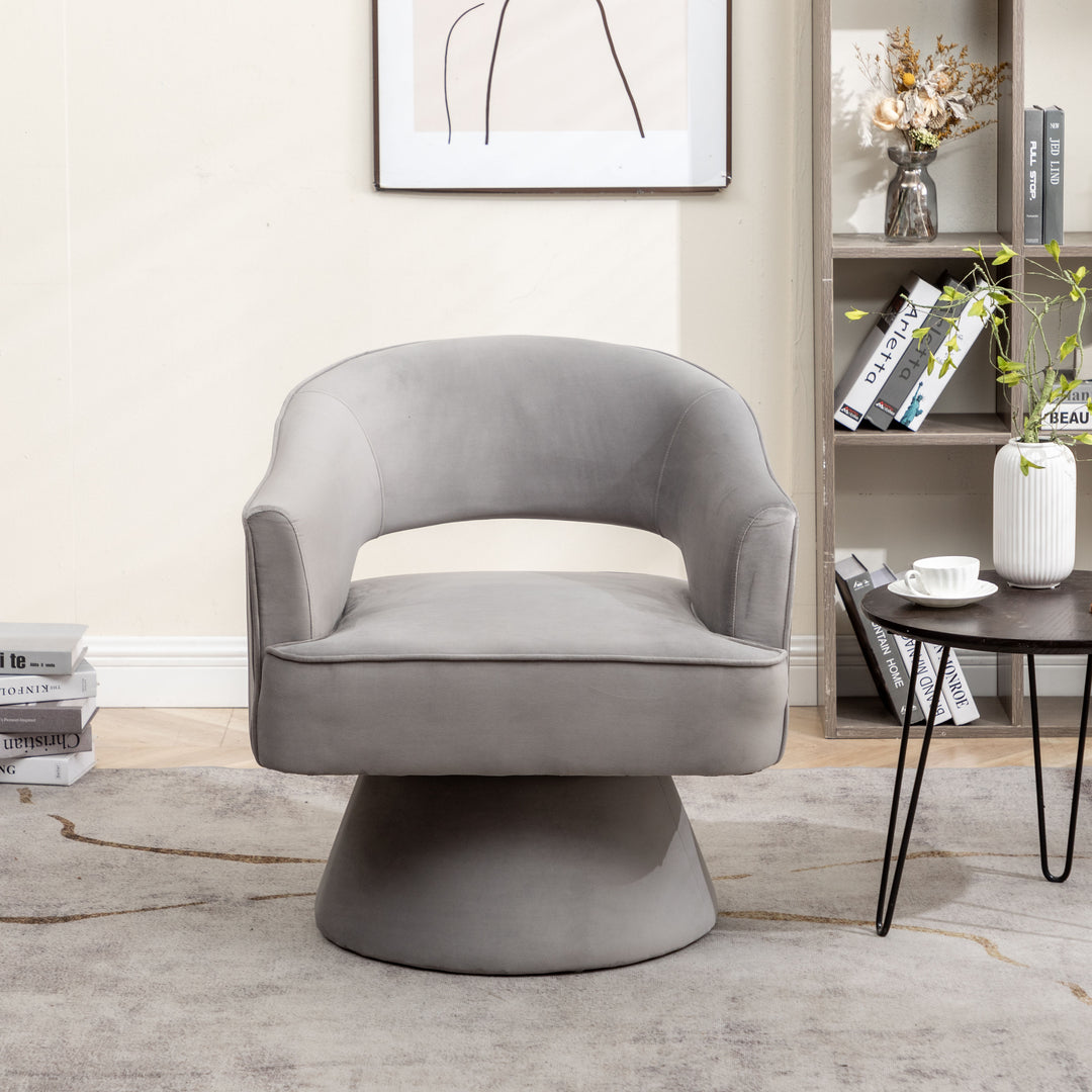 SEYNAR Modren Velvet Living Room Swivel Arm Barrel Chair with Tufted Back Image 5