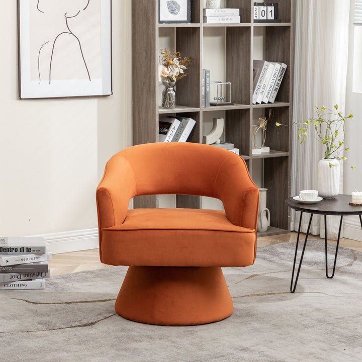 SEYNAR Modren Velvet Living Room Swivel Arm Barrel Chair with Tufted Back Image 7