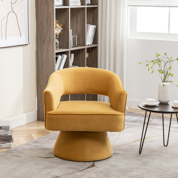 SEYNAR Modren Velvet Living Room Swivel Arm Barrel Chair with Tufted Back Image 8