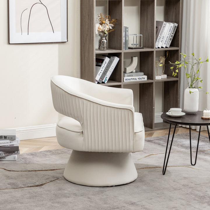 SEYNAR Modren Velvet Living Room Swivel Arm Barrel Chair with Tufted Back Image 9