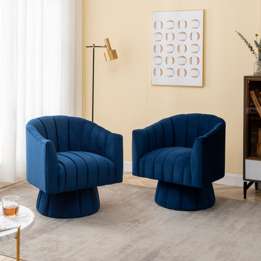 SEYNAR Modern Glam Velvet Upholstered Round Swivel Accent Barrel Chair Set of 2 Image 3