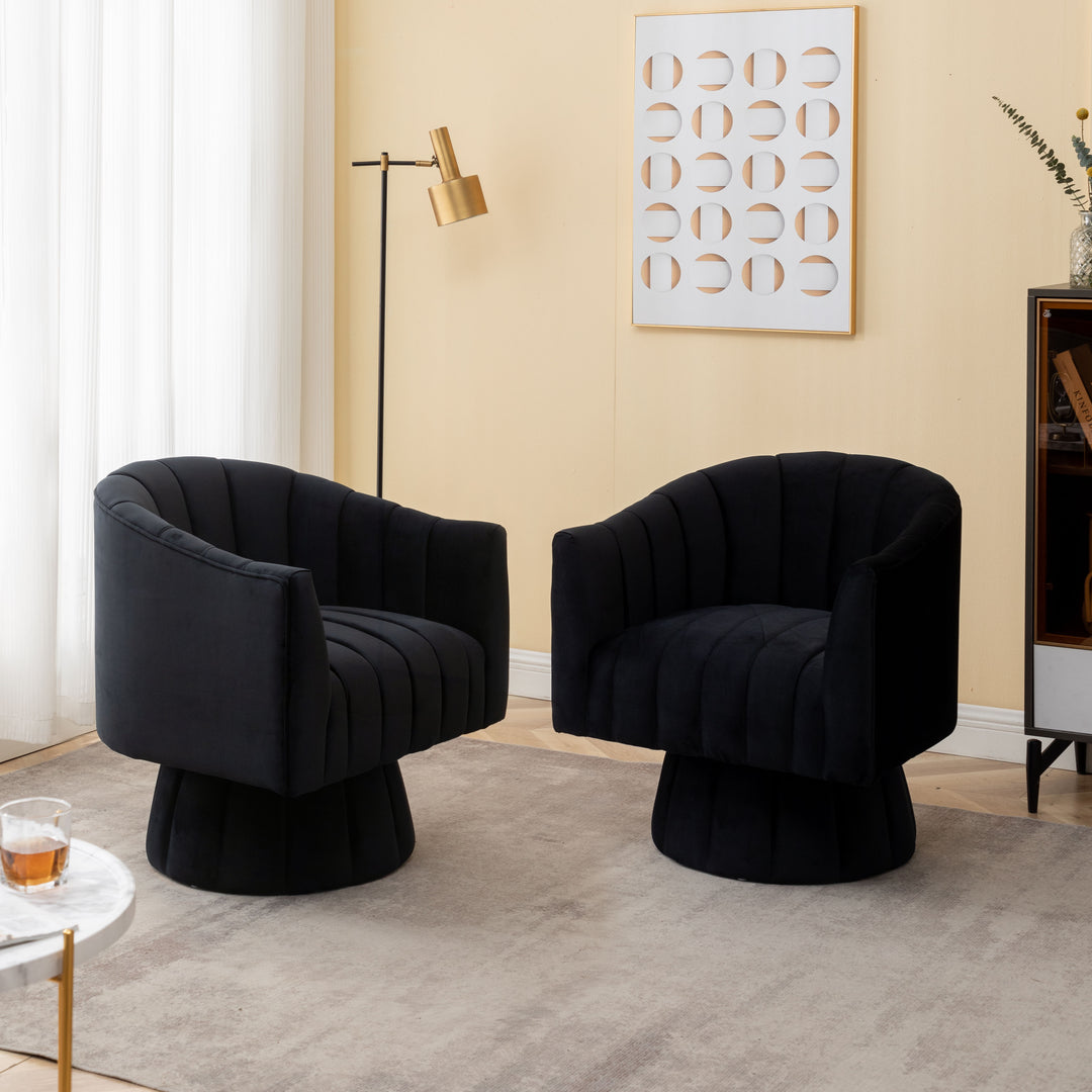 SEYNAR Modern Glam Velvet Upholstered Round Swivel Accent Barrel Chair Set of 2 Image 4