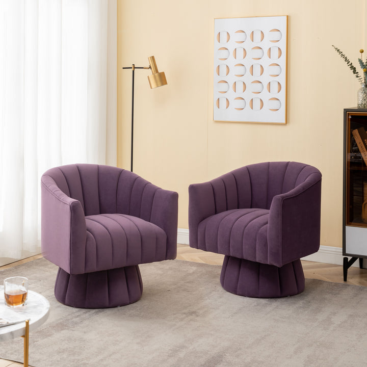 SEYNAR Modern Glam Velvet Upholstered Round Swivel Accent Barrel Chair Set of 2 Image 5