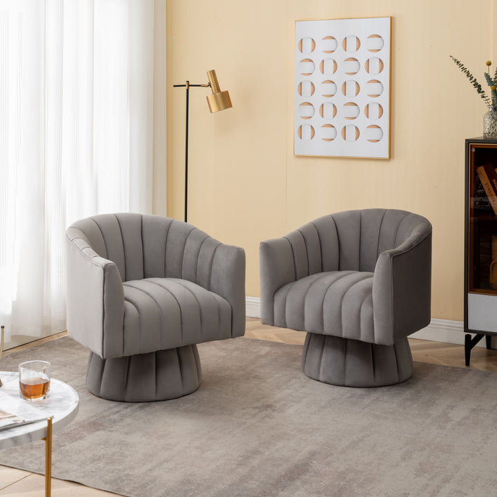 SEYNAR Modern Glam Velvet Upholstered Round Swivel Accent Barrel Chair Set of 2 Image 6