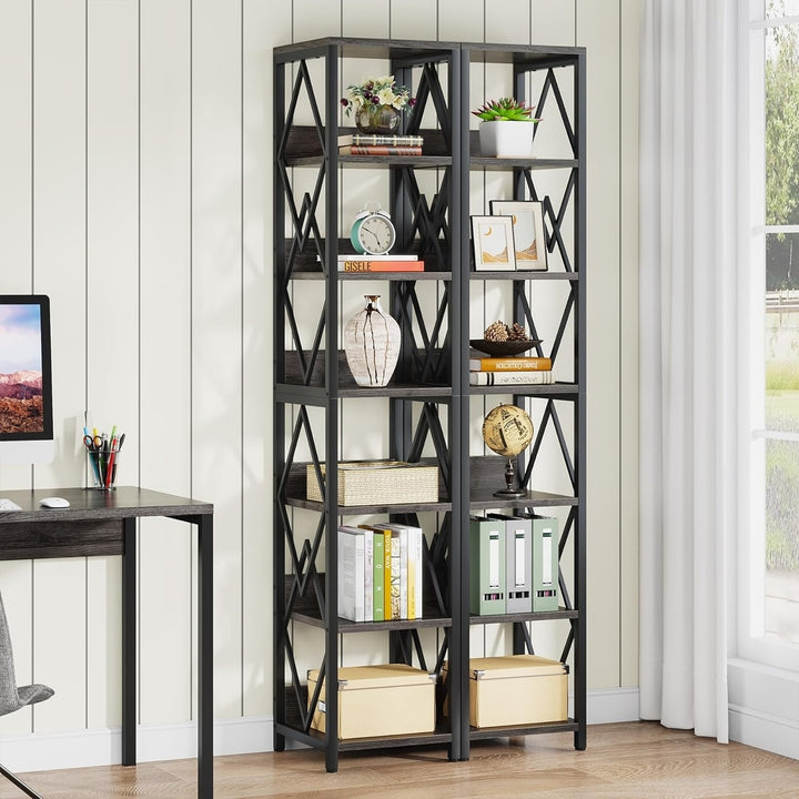 Tribesigns 6-Tier Bookshelf Storage Shelves, 75" Tall Narrow Bookcase with Heavy Duty Metal Frame, Skinny Open Storage Image 3