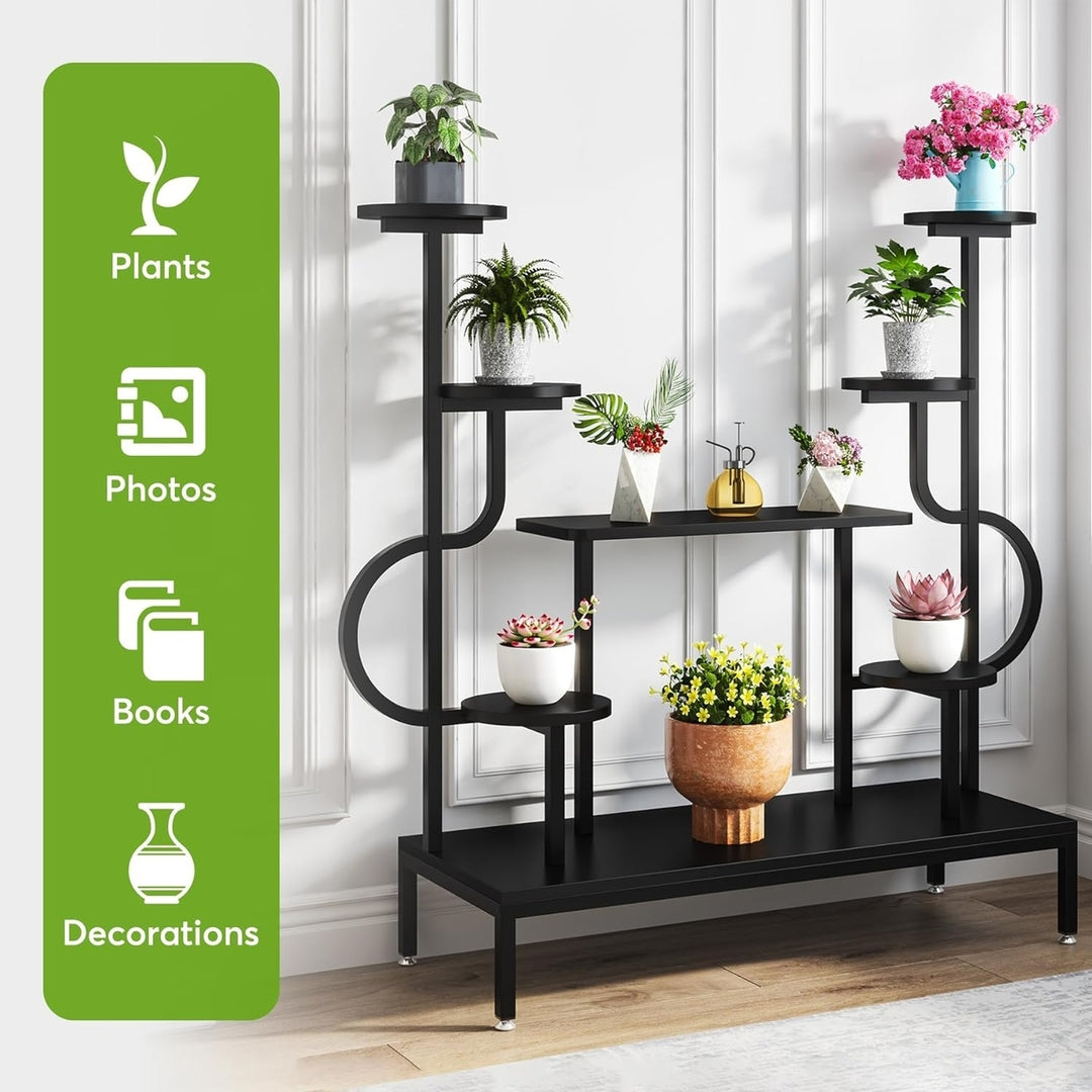 Tribesigns 8-Tier Metal Plant Stand, Large Tall Plant Shelf for Multiple Plants, Round and Square Board, Wood Indoor Image 9