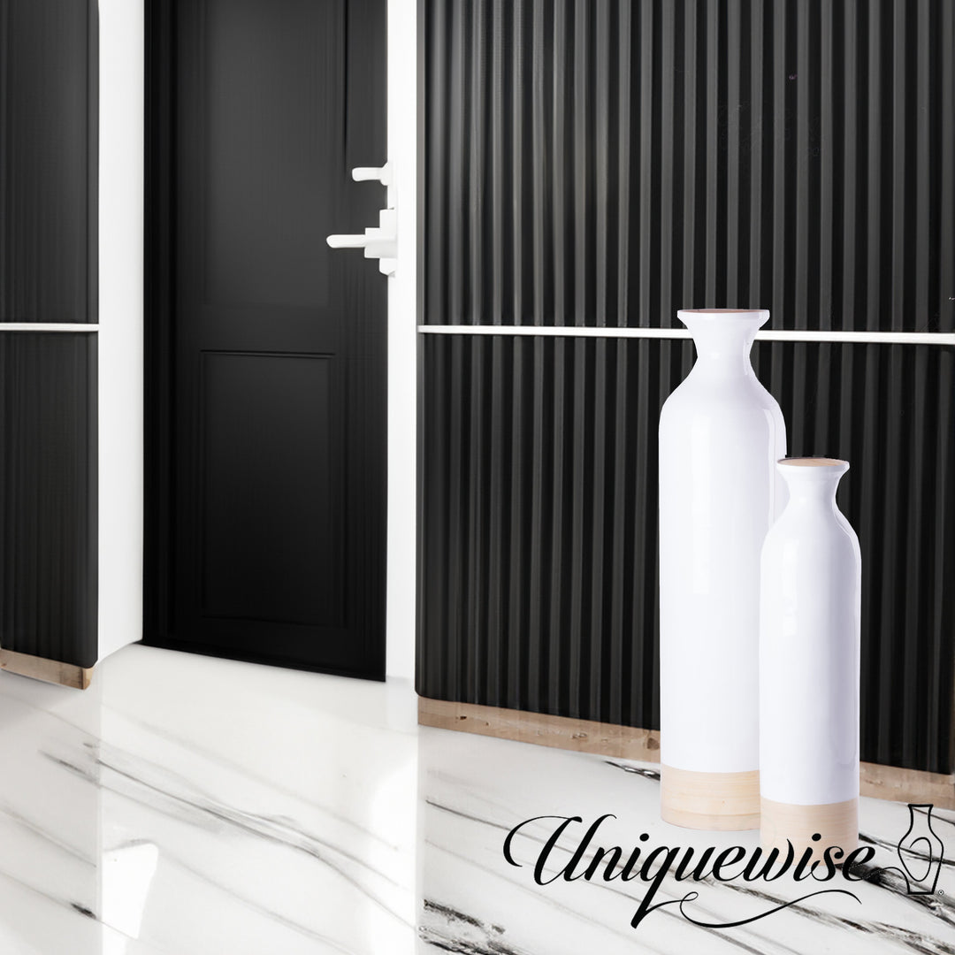Elegant Black or White Cylinder Shaped Tall Spun Bamboo Floor Vases, Embellished with a Glossy Lacquer, and Enhanced Image 4