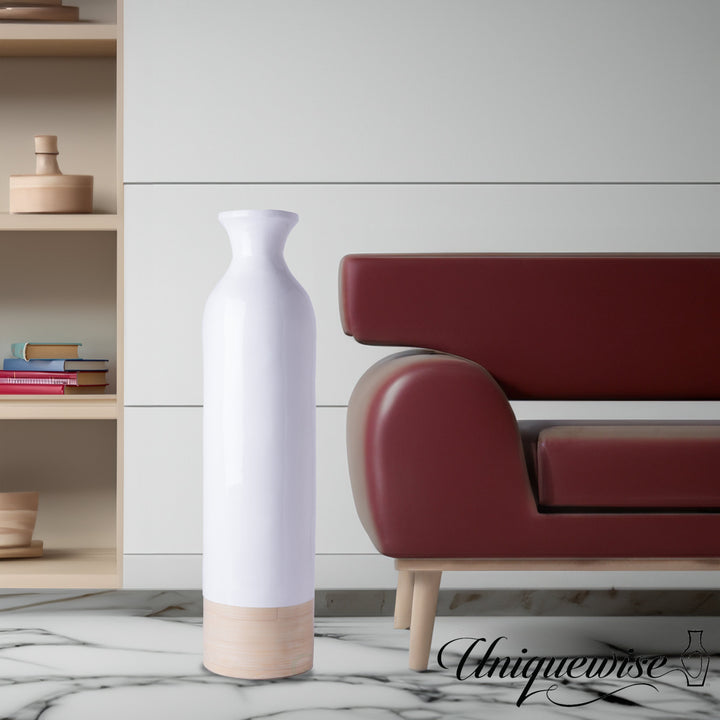 Elegant Black or White Cylinder Shaped Tall Spun Bamboo Floor Vases, Embellished with a Glossy Lacquer, and Enhanced Image 6