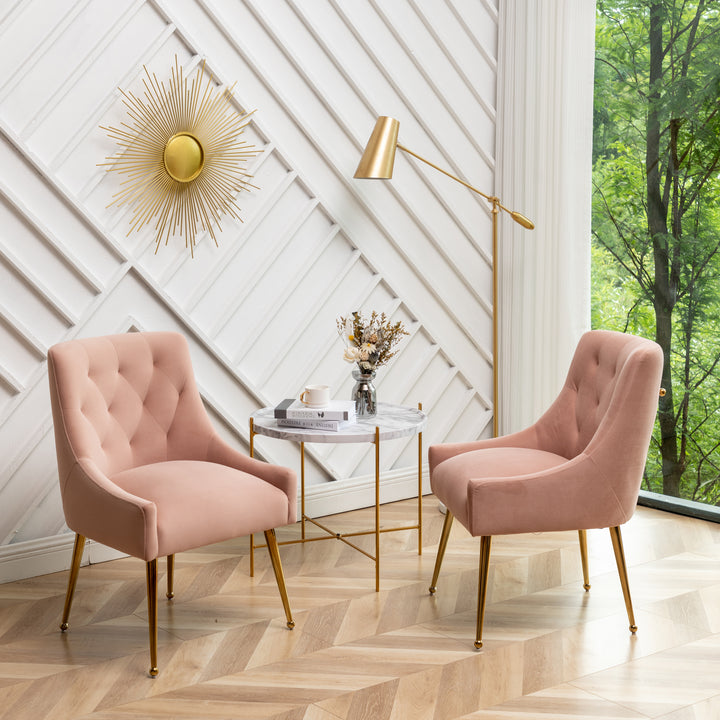 Modern Dining Chairs Set of 2, Upholstered Accent Chair Tufted Back Armless Chair with Back Pull-Pink Image 3