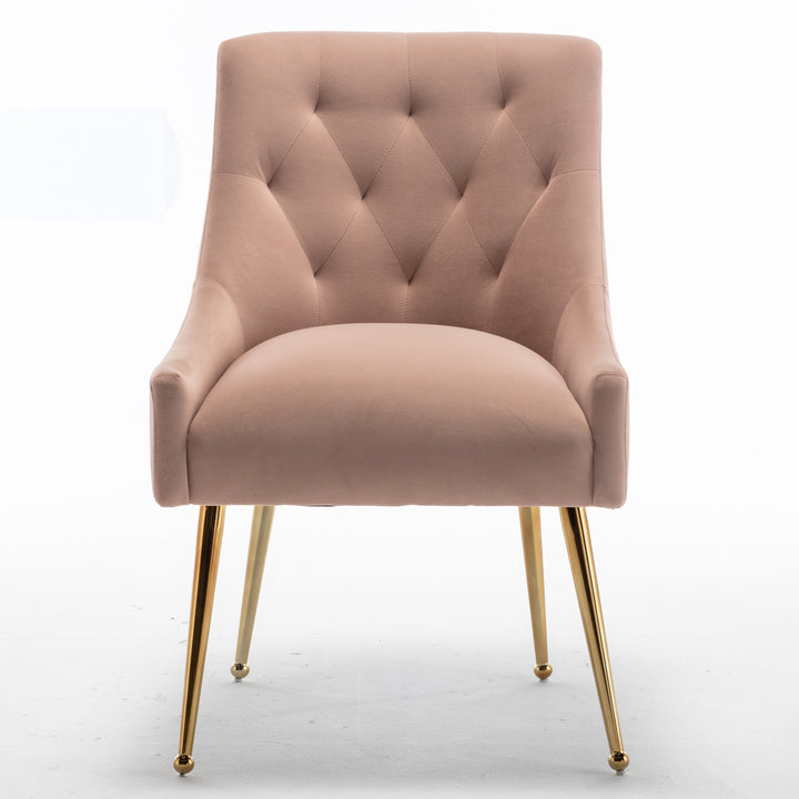 Modern Dining Chairs Set of 2, Upholstered Accent Chair Tufted Back Armless Chair with Back Pull-Pink Image 4