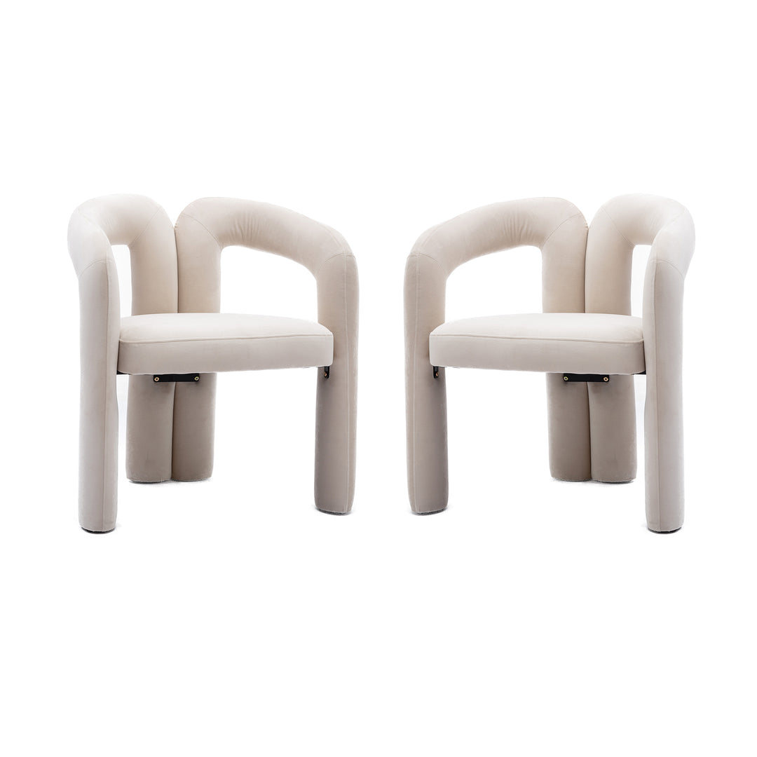 SEYNAR Contemporary Upholstered Accent Dining Chair, Armchair, Set of 2-Beige Image 1