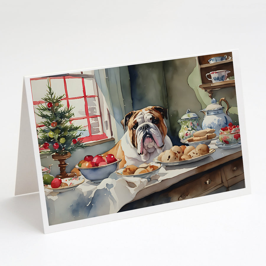 English Bulldog Christmas Cookies Greeting Cards Pack of 8 Image 1