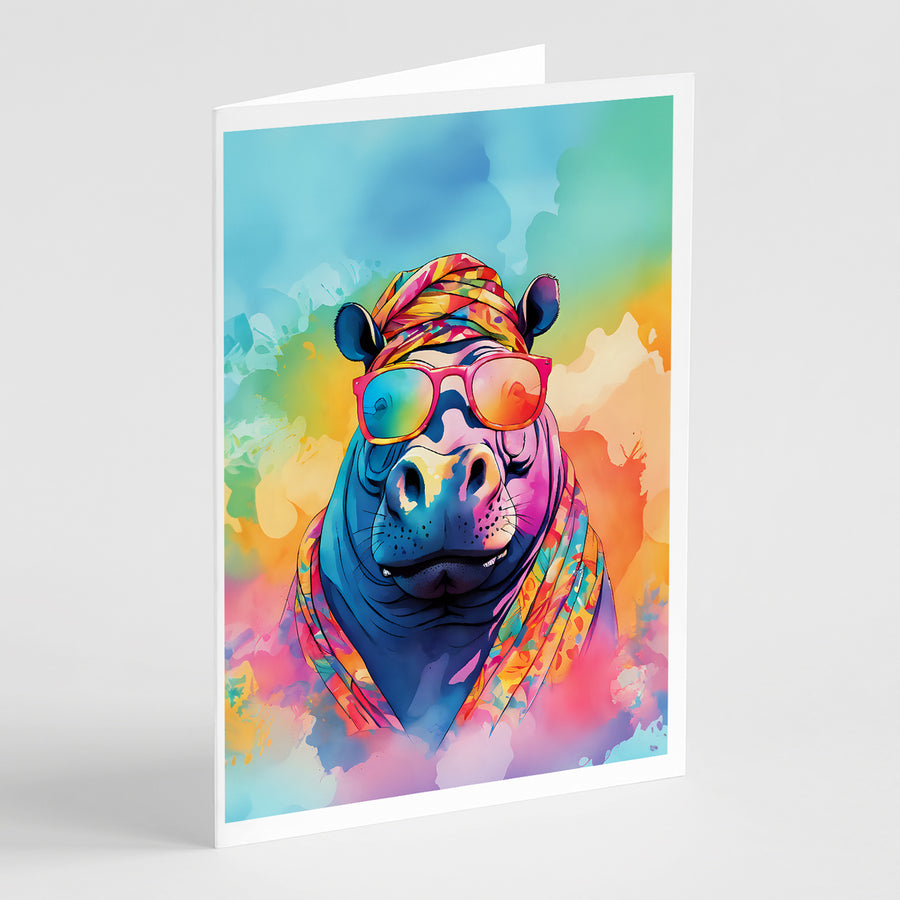 Hippie Animal Hippopotamus Greeting Cards Pack of 8 Image 1