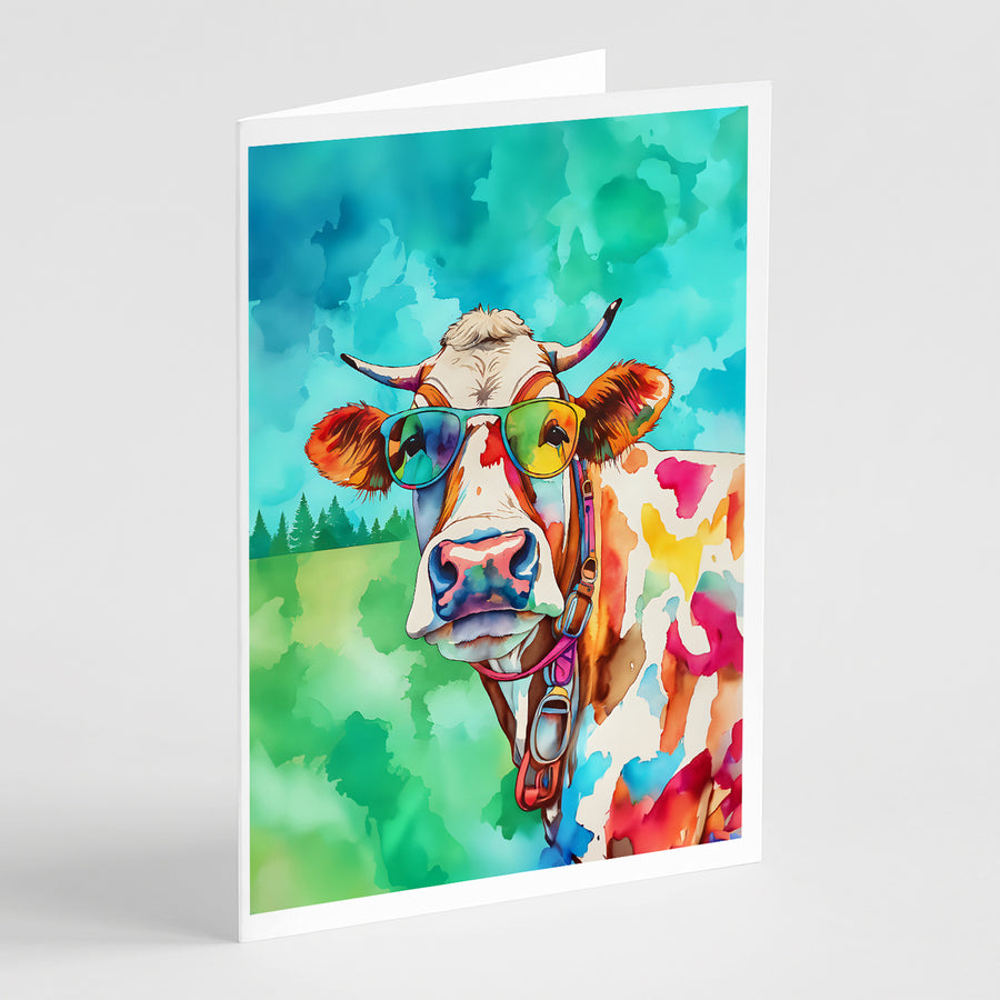 Hippie Animal Cow Greeting Cards Pack of 8 Image 1