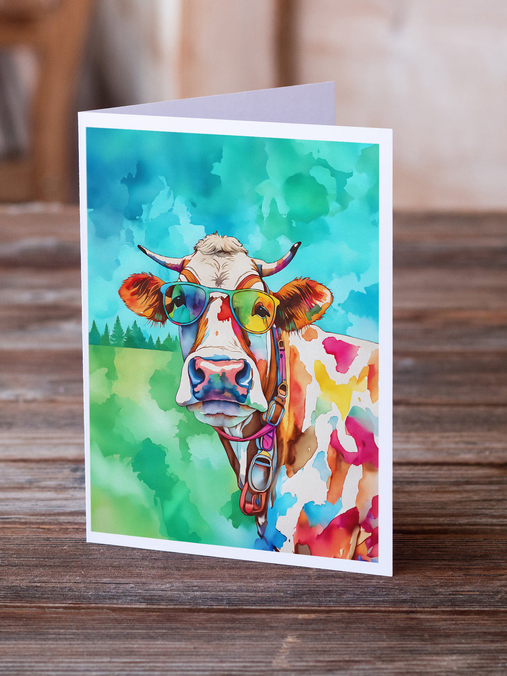 Hippie Animal Cow Greeting Cards Pack of 8 Image 2