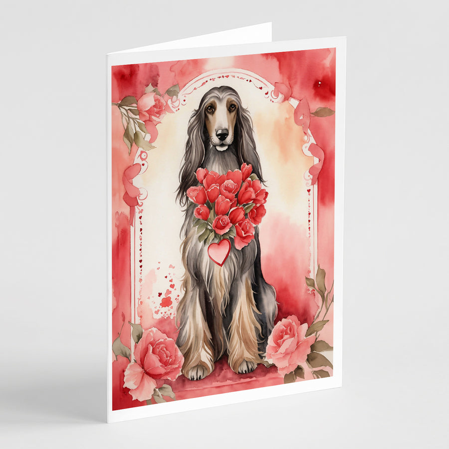 Afghan Hound Valentine Roses Greeting Cards Pack of 8 Image 1