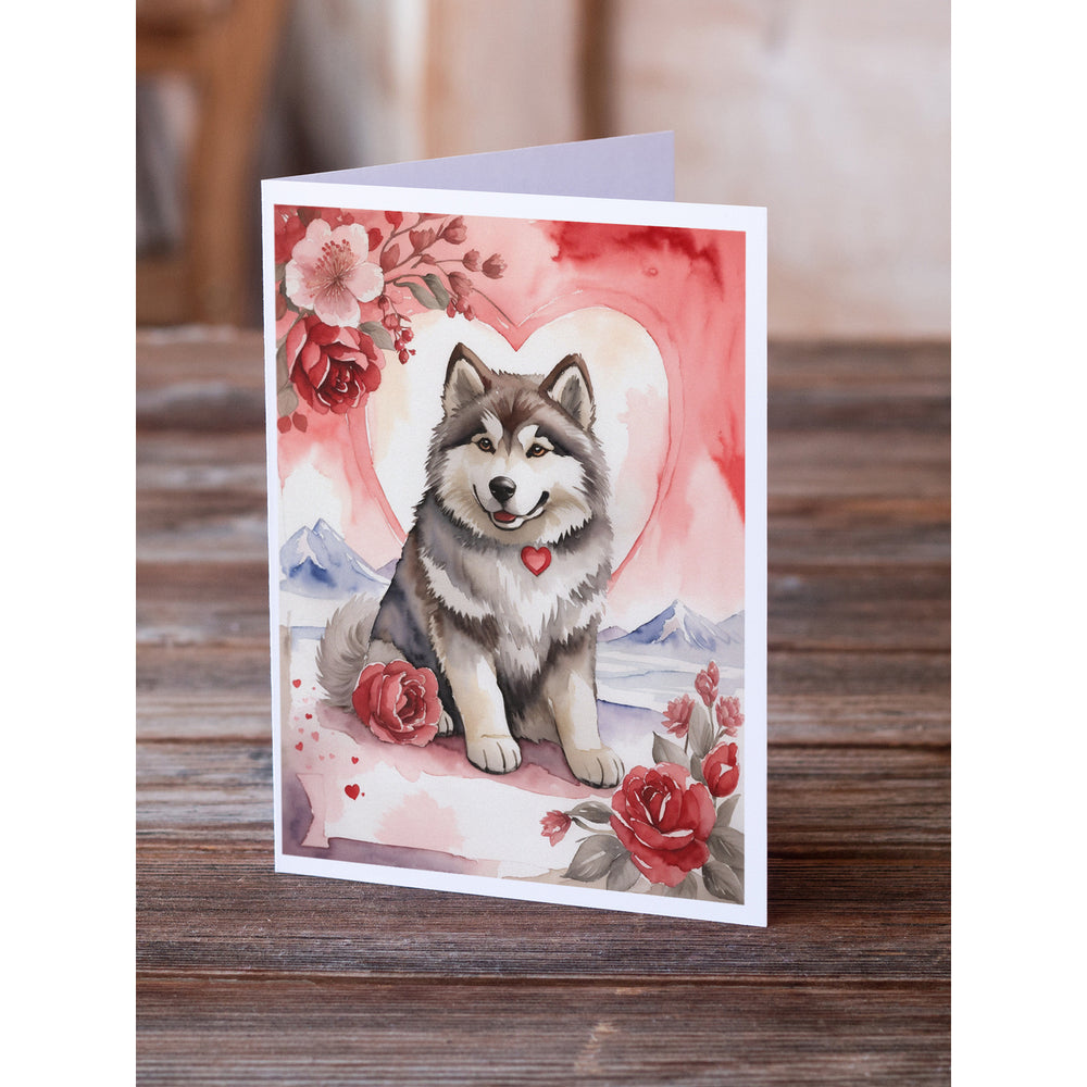 Alaskan Malamute Valentine Roses Greeting Cards Pack of 8 Image 2