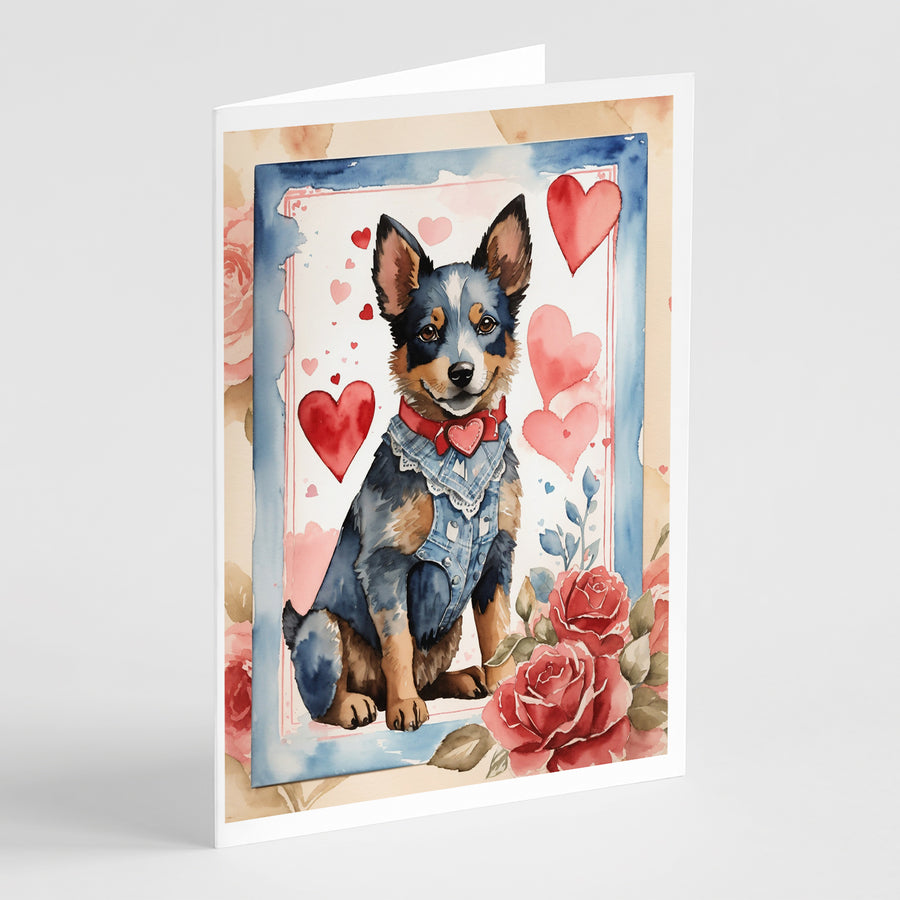 Australian Cattle Dog Valentine Roses Greeting Cards Pack of 8 Image 1