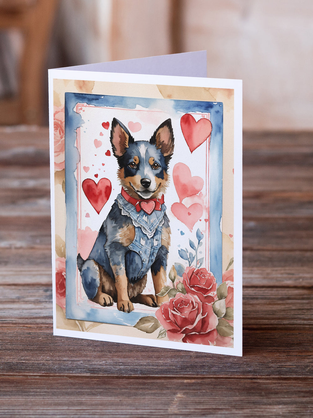 Australian Cattle Dog Valentine Roses Greeting Cards Pack of 8 Image 2