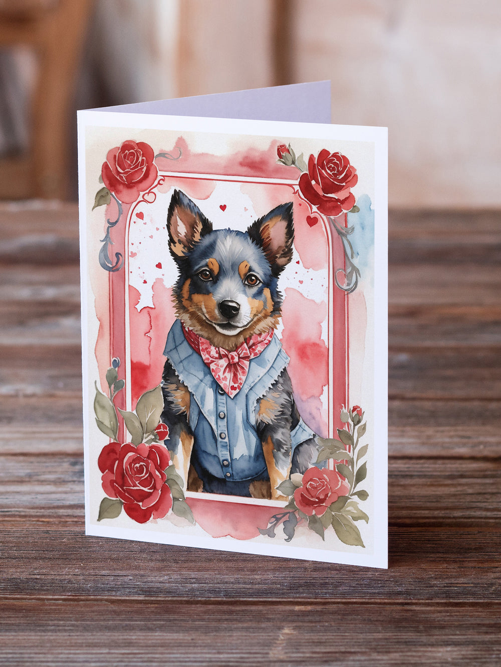 Australian Cattle Dog Valentine Roses Greeting Cards Pack of 8 Image 2