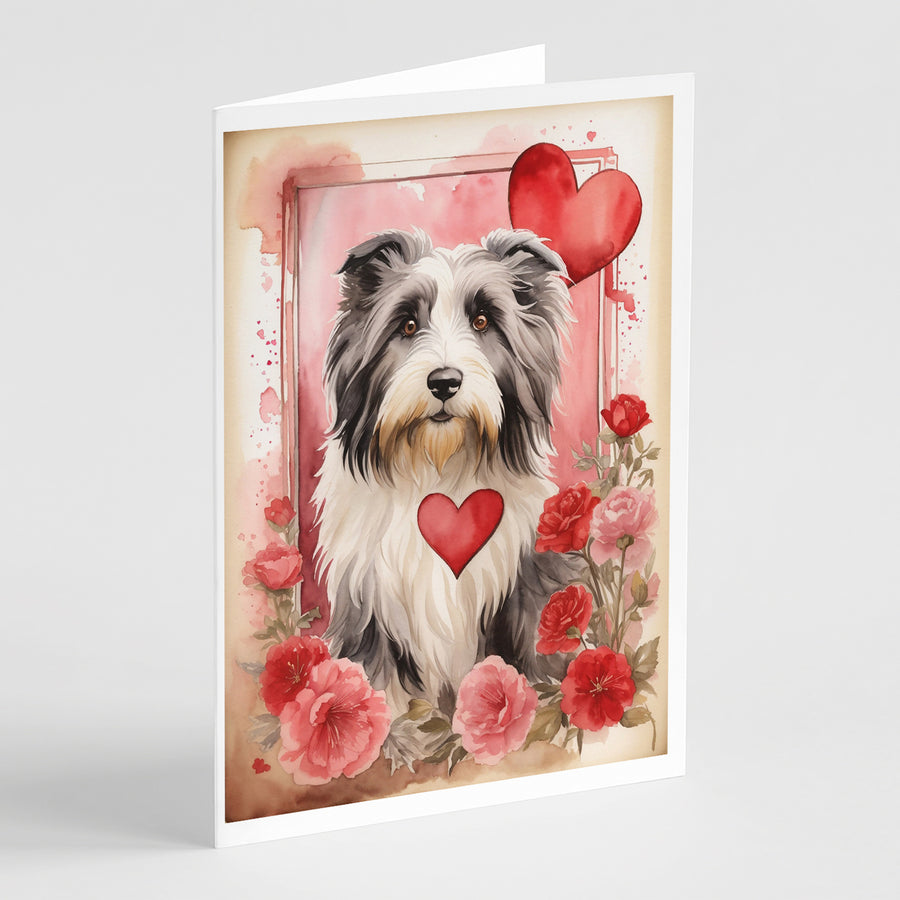 Bearded Collie Valentine Roses Greeting Cards Pack of 8 Image 1