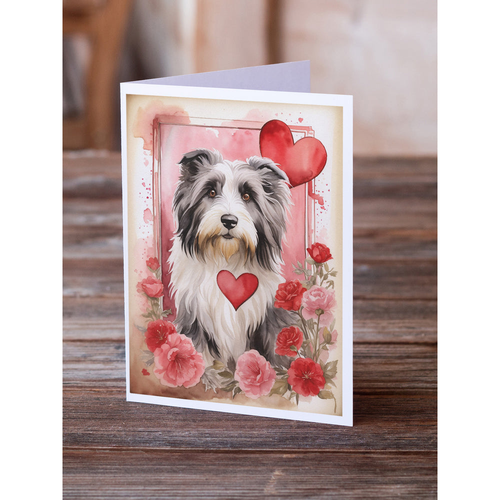 Bearded Collie Valentine Roses Greeting Cards Pack of 8 Image 2