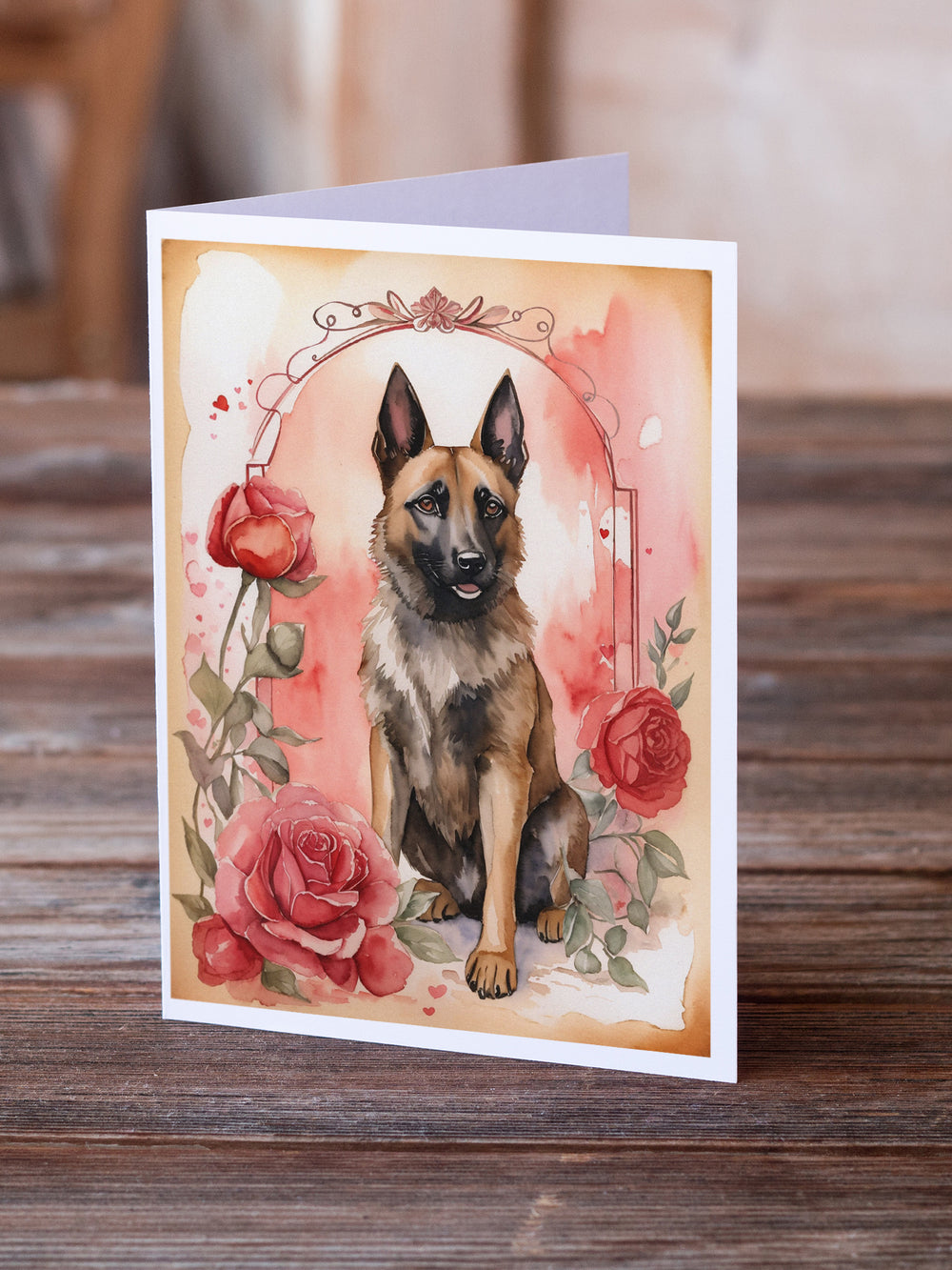 Belgian Malinois Valentine Roses Greeting Cards Pack of 8 Image 2