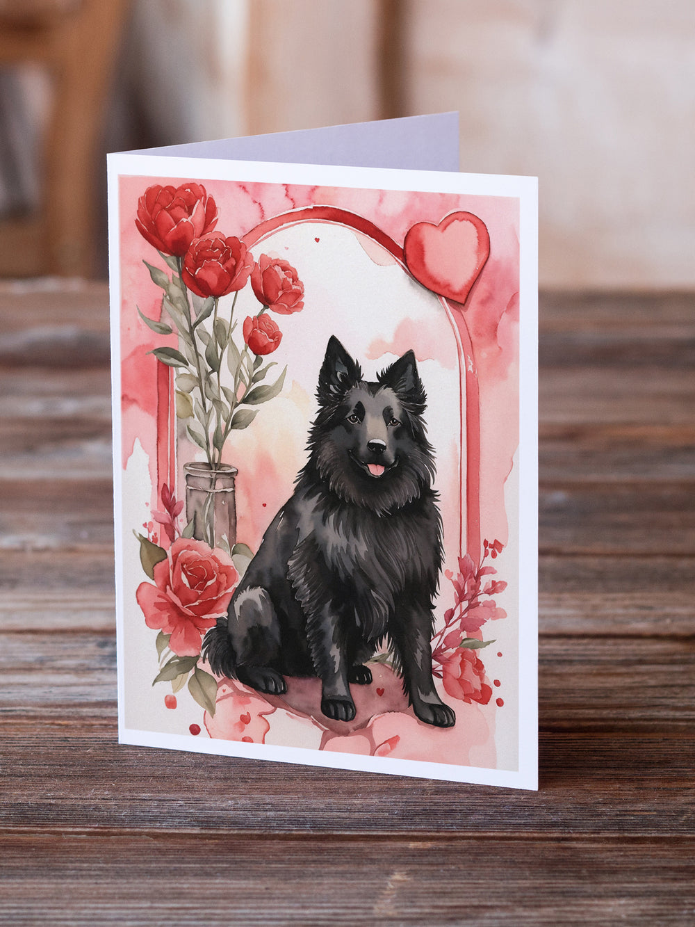 Belgian Sheepdog Valentine Roses Greeting Cards Pack of 8 Image 2