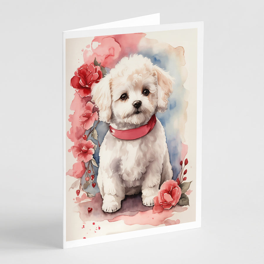Bichon Frise Valentine Roses Greeting Cards Pack of 8 Image 1
