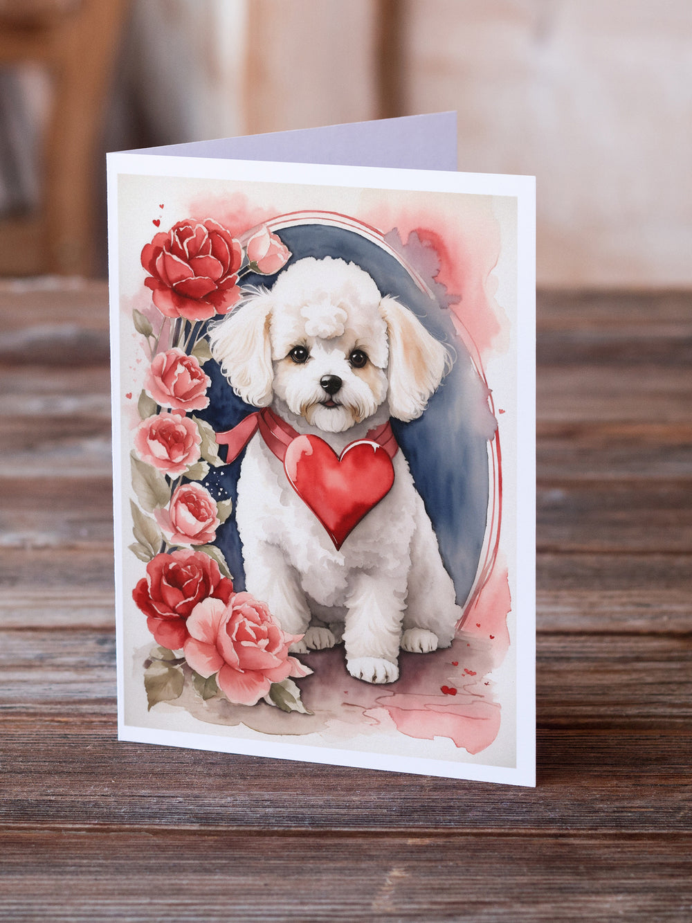 Bichon Frise Valentine Roses Greeting Cards Pack of 8 Image 2