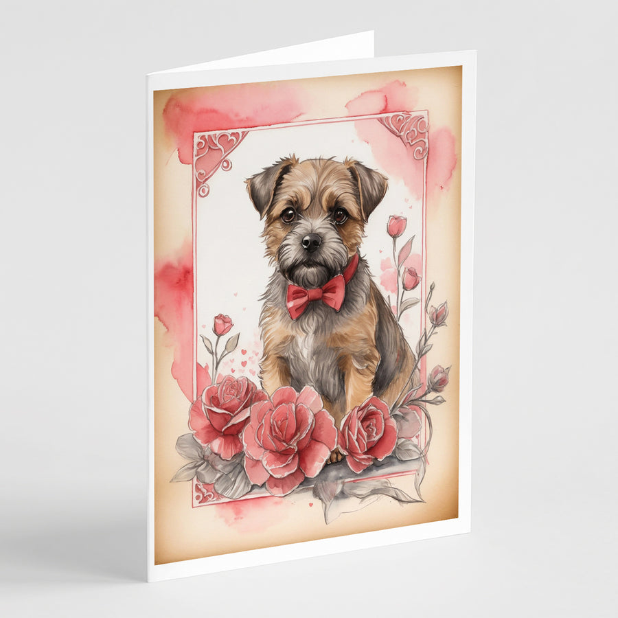 Border Terrier Valentine Roses Greeting Cards Pack of 8 Image 1