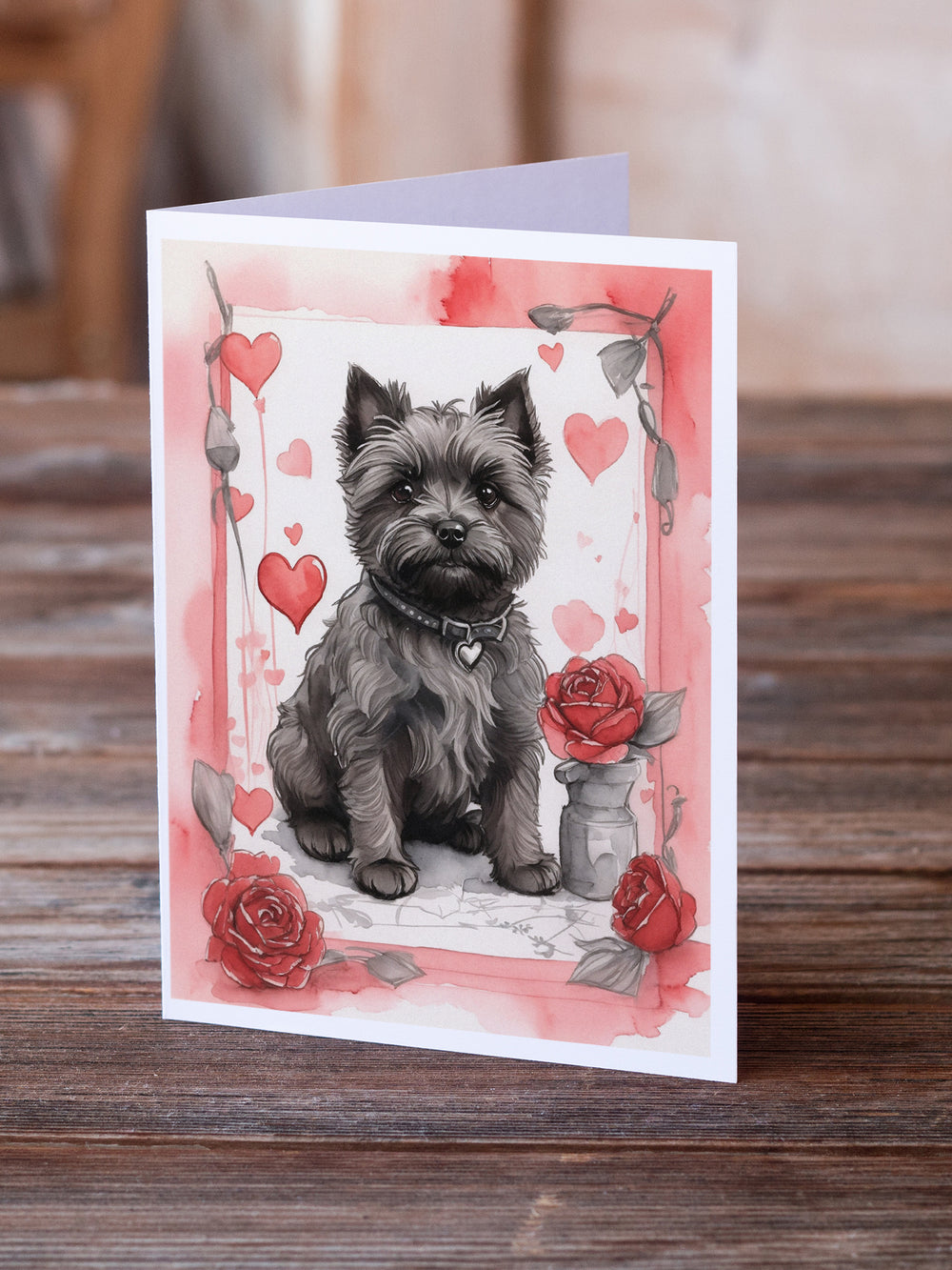 Cairn Terrier Valentine Roses Greeting Cards Pack of 8 Image 2