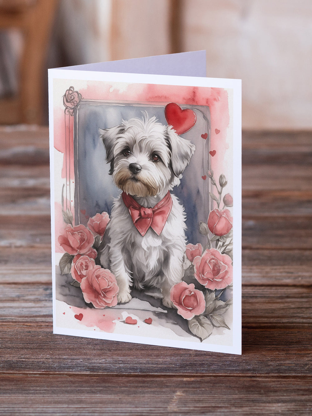 Dandie Dinmont Terrier Valentine Roses Greeting Cards Pack of 8 Image 2