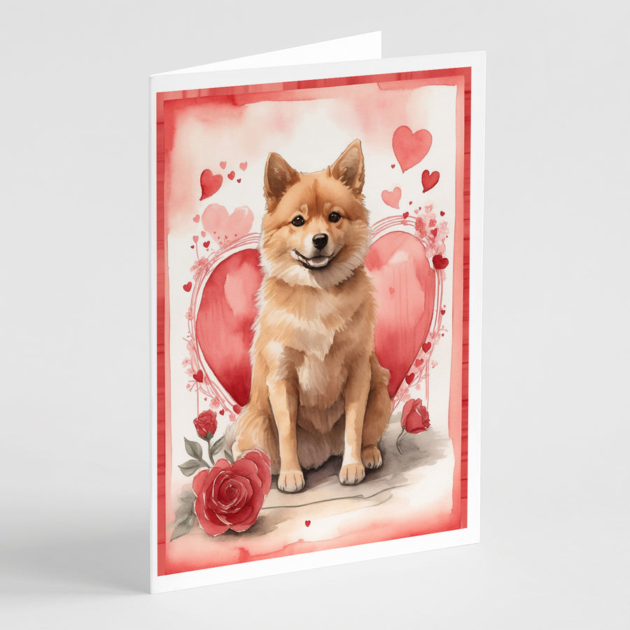 Finnish Spitz Valentine Roses Greeting Cards Pack of 8 Image 1