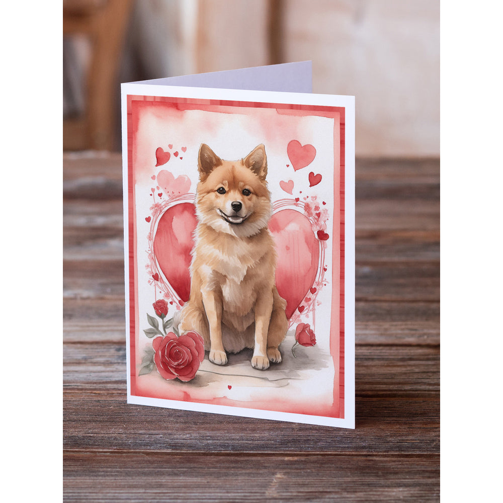 Finnish Spitz Valentine Roses Greeting Cards Pack of 8 Image 2