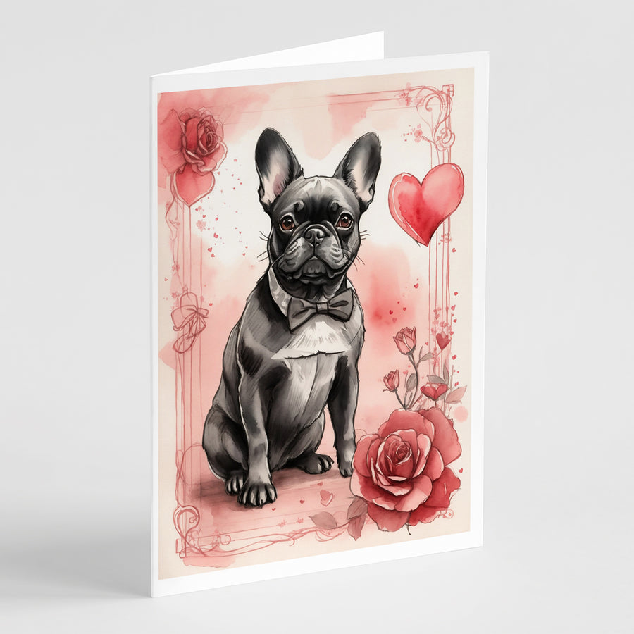 French Bulldog Valentine Roses Greeting Cards Pack of 8 Image 1