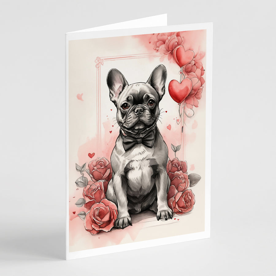 French Bulldog Valentine Roses Greeting Cards Pack of 8 Image 1