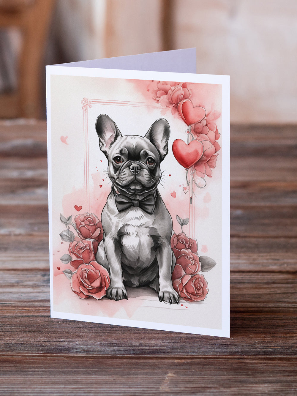 French Bulldog Valentine Roses Greeting Cards Pack of 8 Image 2