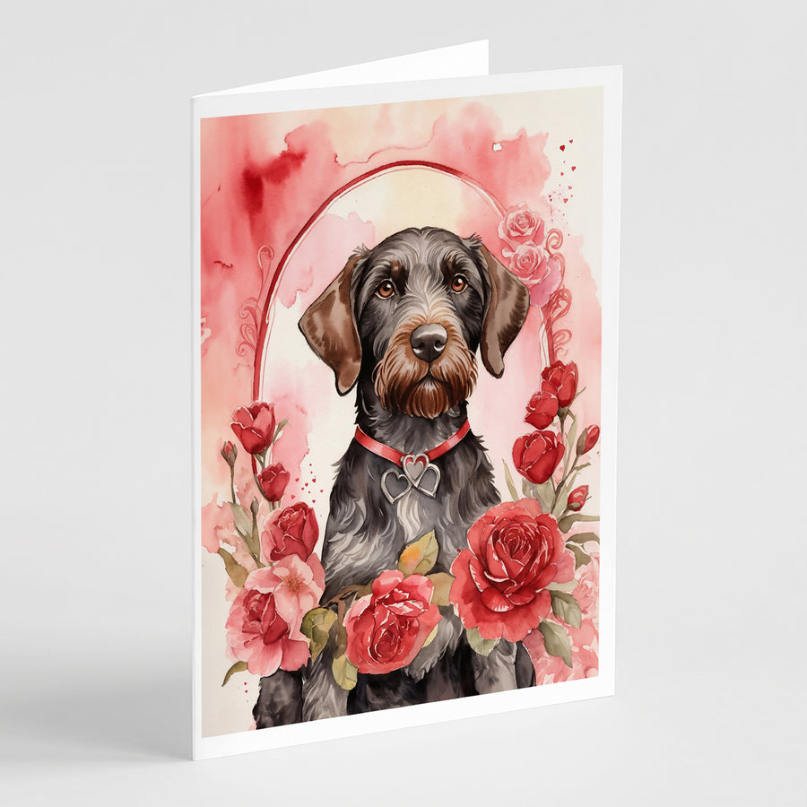 German Wirehaired Pointer Valentine Roses Greeting Cards Pack of 8 Image 1