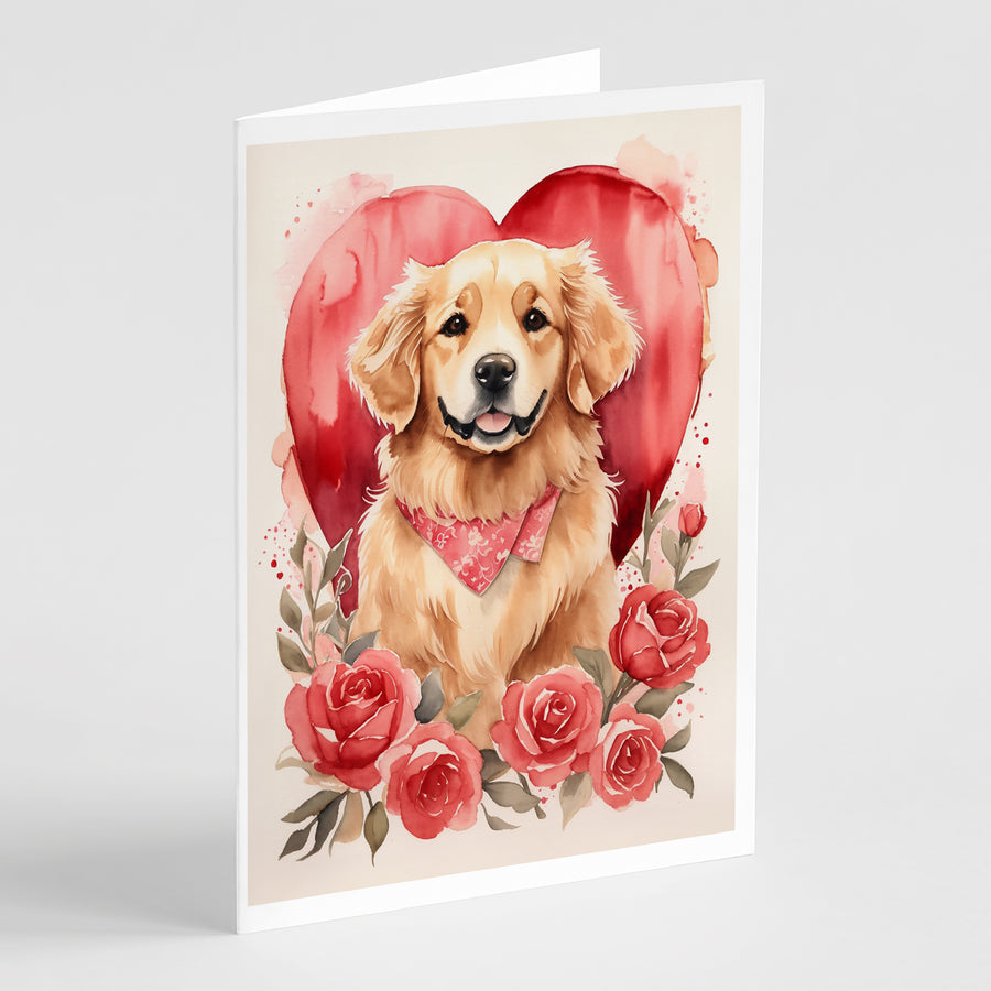 Golden Retriever Valentine Roses Greeting Cards Pack of 8 Image 1