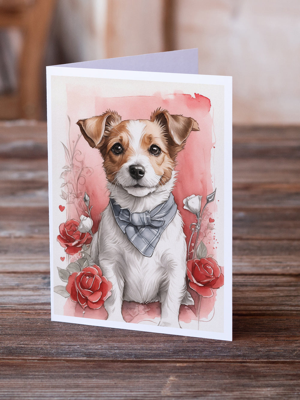 Jack Russell Terrier Valentine Roses Greeting Cards Pack of 8 Image 2