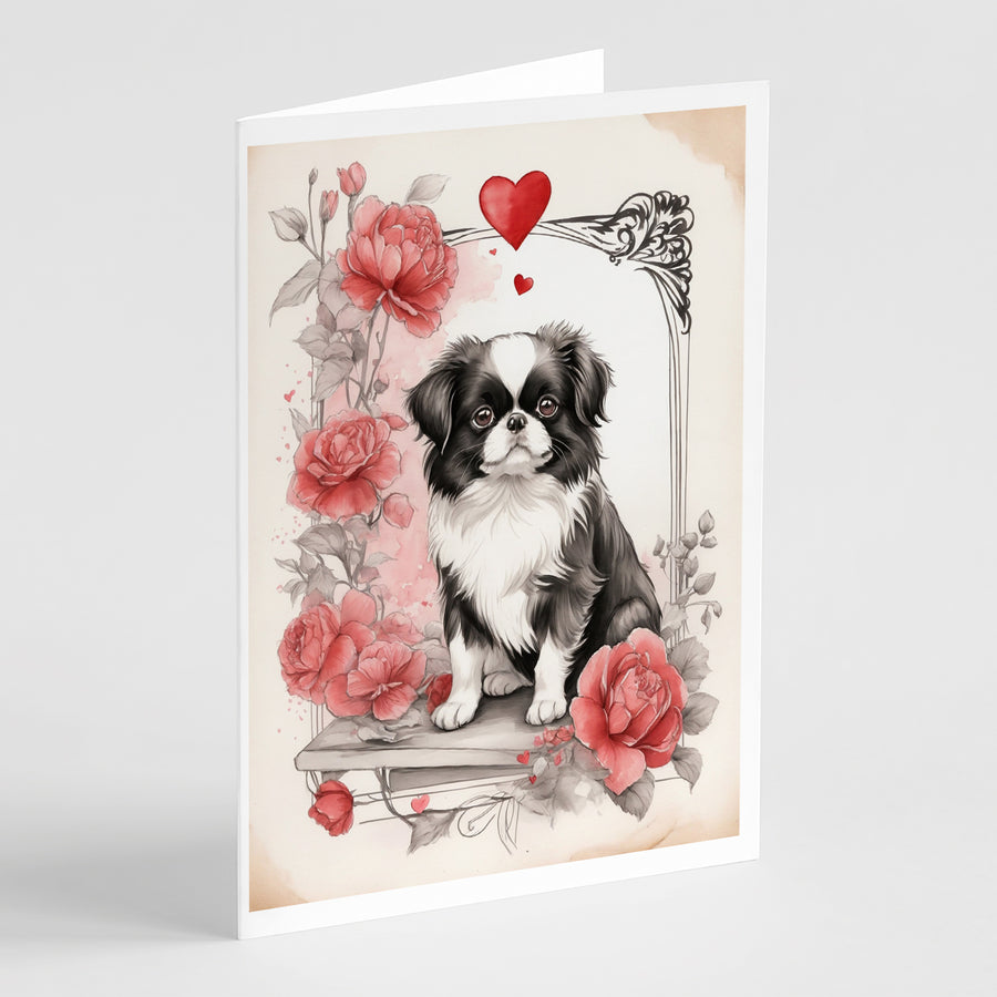Japanese Chin Valentine Roses Greeting Cards Pack of 8 Image 1