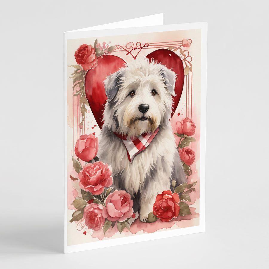 Old English Sheepdog Valentine Roses Greeting Cards Pack of 8 Image 1