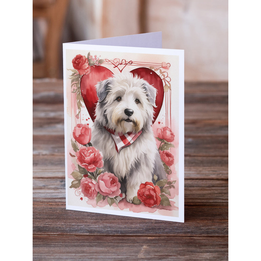 Old English Sheepdog Valentine Roses Greeting Cards Pack of 8 Image 2