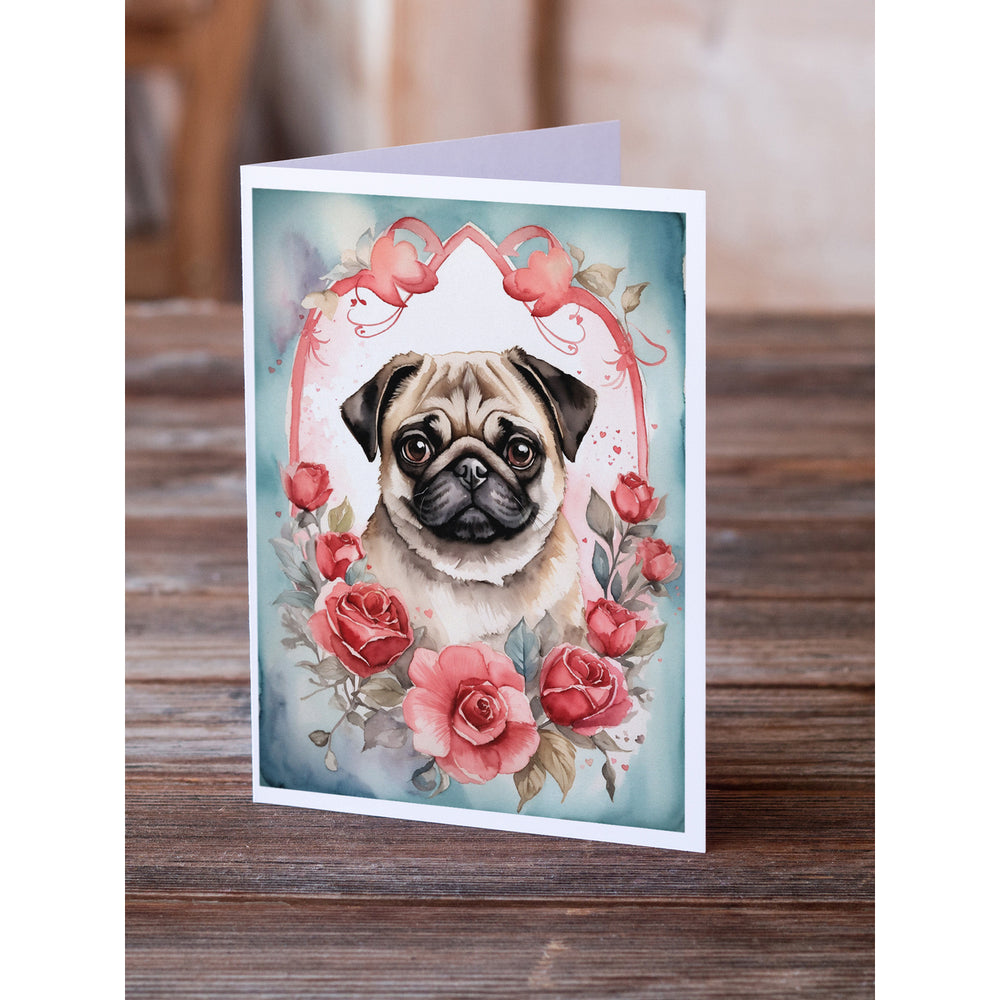 Pug Valentine Roses Greeting Cards Pack of 8 Image 2