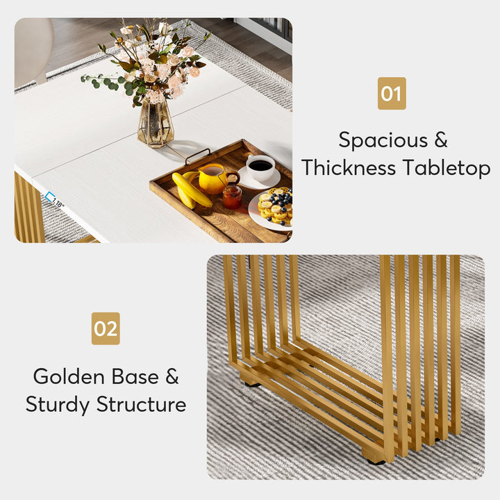 Tribesigns 70.86" Modern Office Desk, Wooden Computer Desk, White Executive Desk with Gold Metal Legs, Large Workstation Image 5