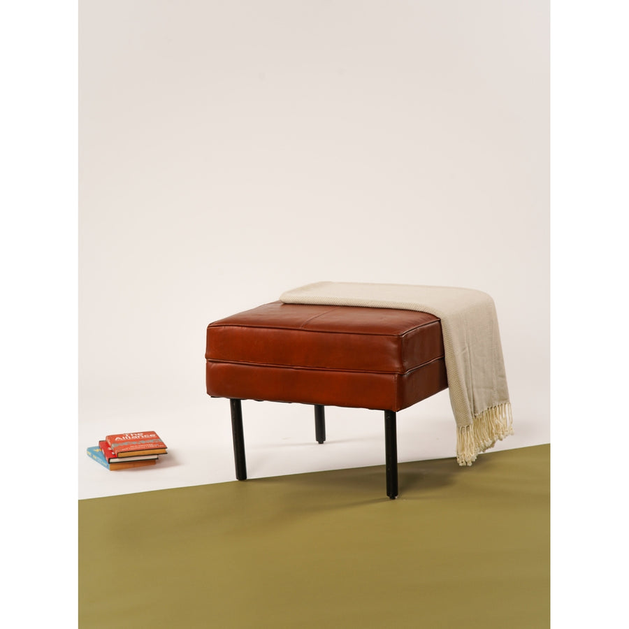 Handmade Eco-Friendly Geometric Buffalo Leather and Iron Square Ottomon Stool 24"x24"x18" From BBH Homes Image 1